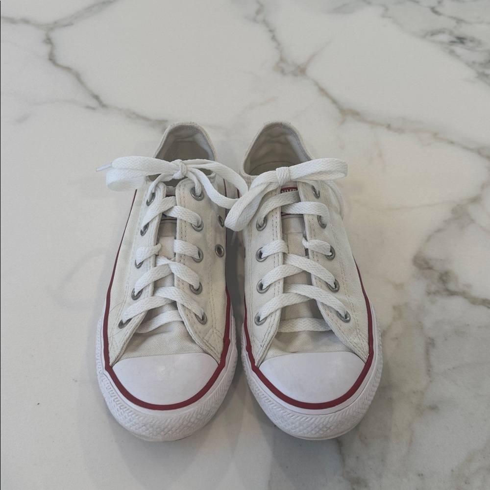 CONVERSE White Canvas Sneakers with Red Trim